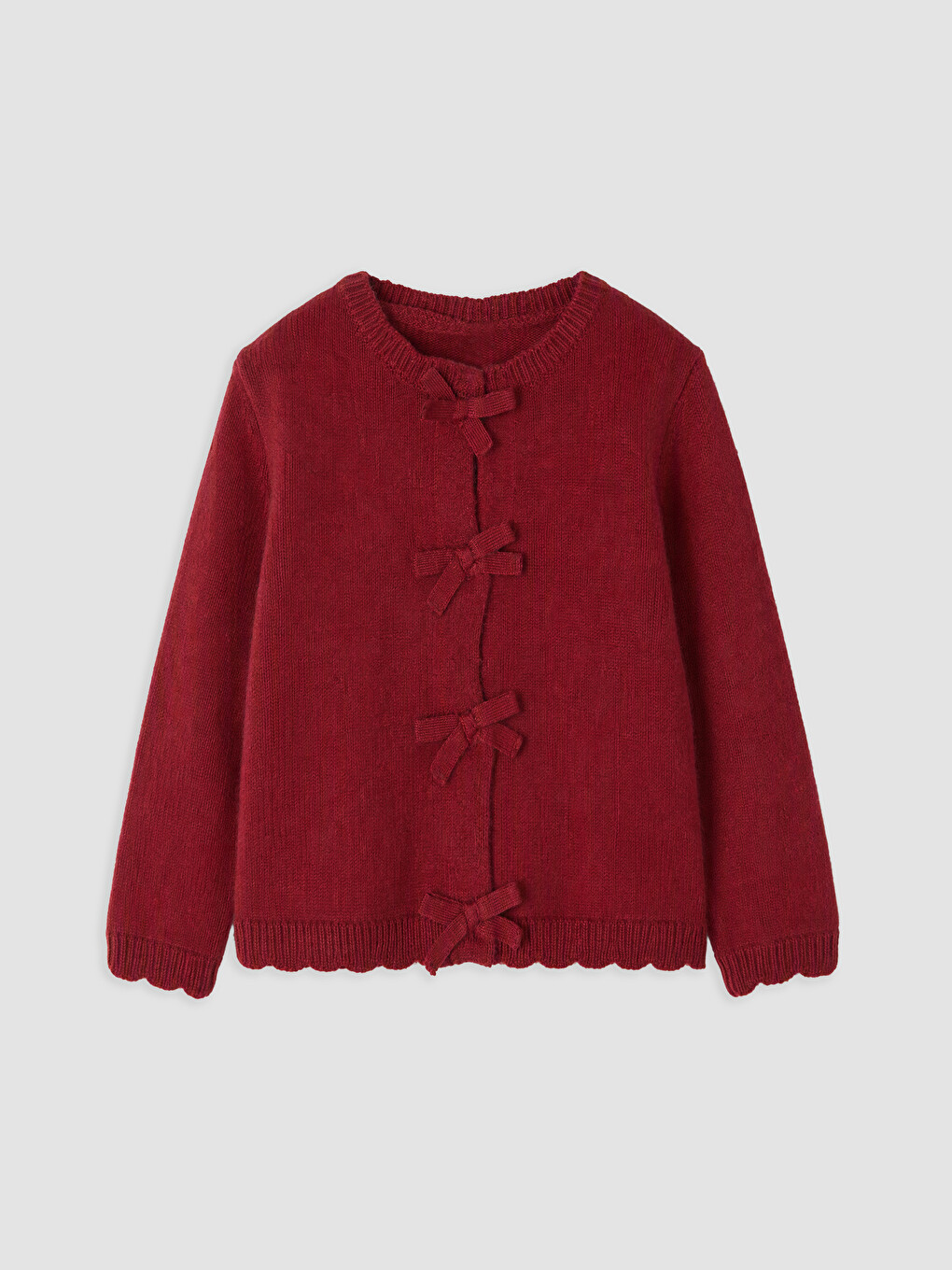 Bordo Fiyonk Detaylı Kız Bebek Triko Takım-1