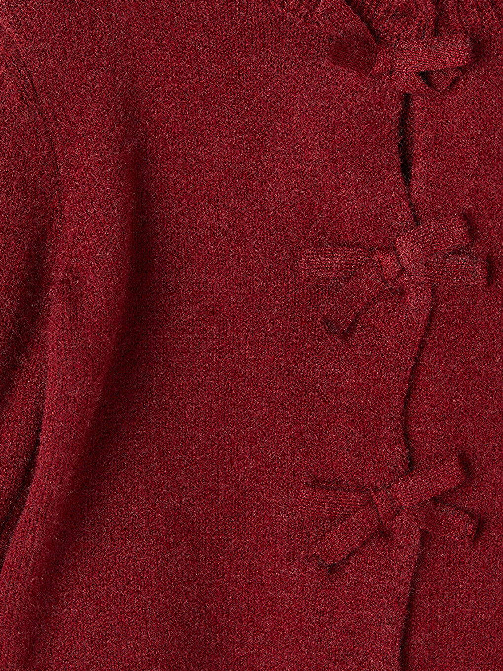 Bordo Fiyonk Detaylı Kız Bebek Triko Takım-5
