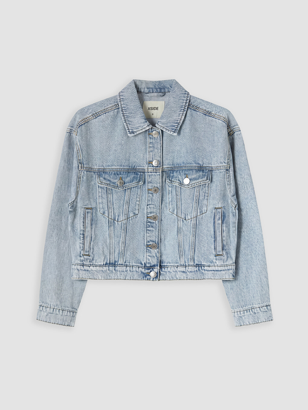 Geacă Din Denim De Femei Cu Guler-4