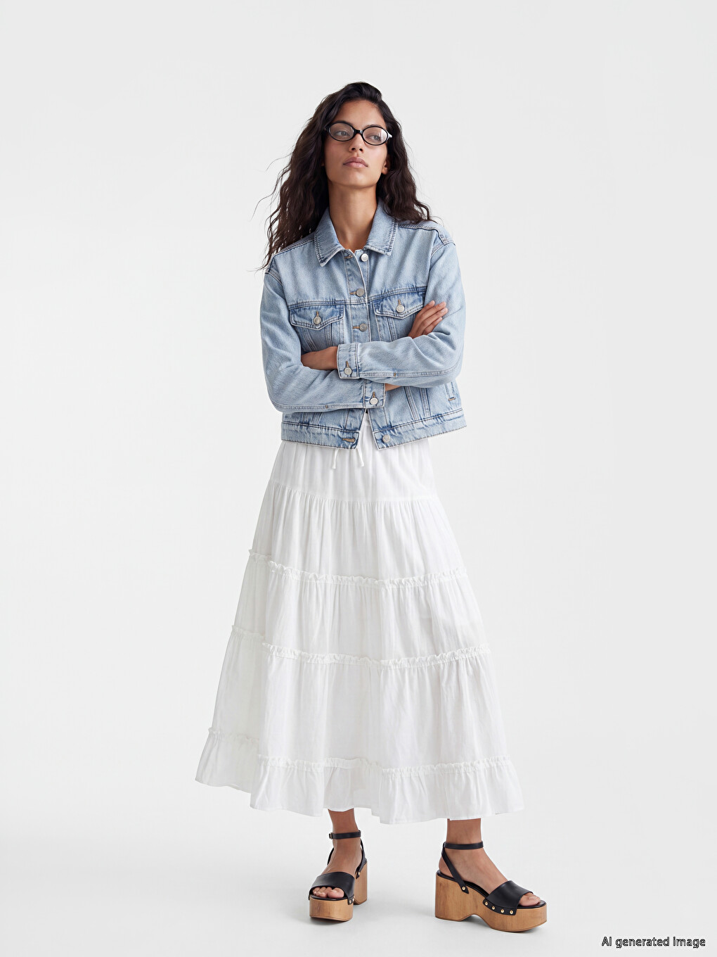 Geacă Din Denim De Femei Cu Guler-1