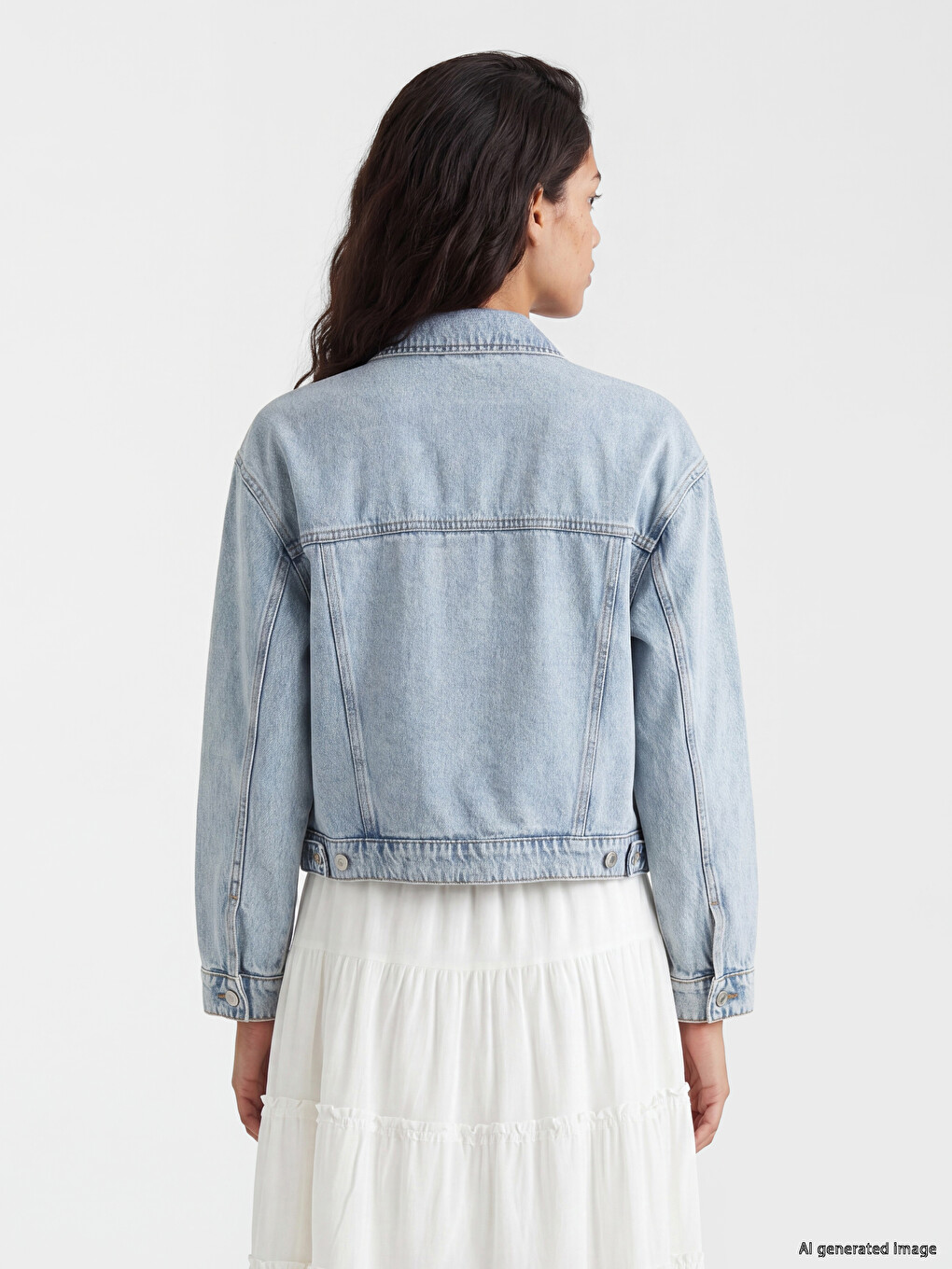 Geacă Din Denim De Femei Cu Guler-3