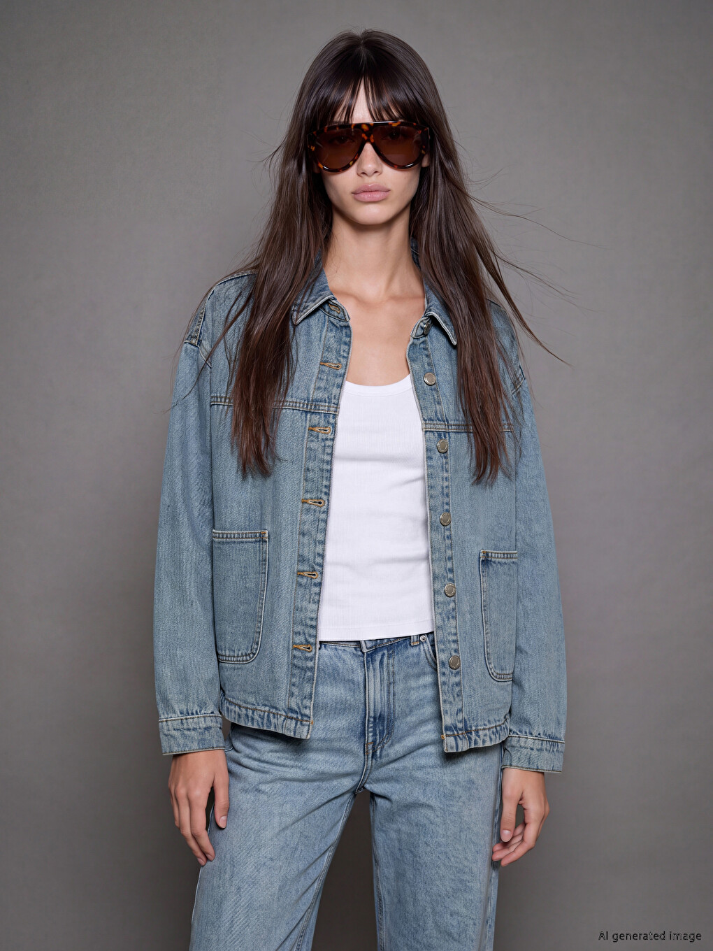 Collared Neck Oversize Women's Denim Jacket