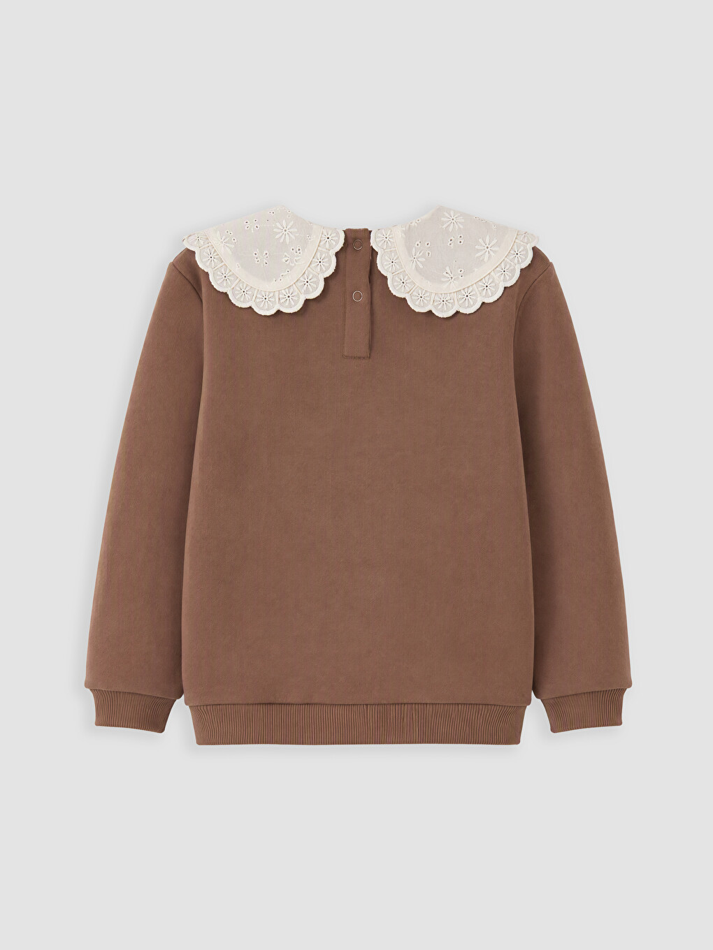 Kahverengi Bebe Yaka Nakışlı Kız Bebek Sweatshirt-2