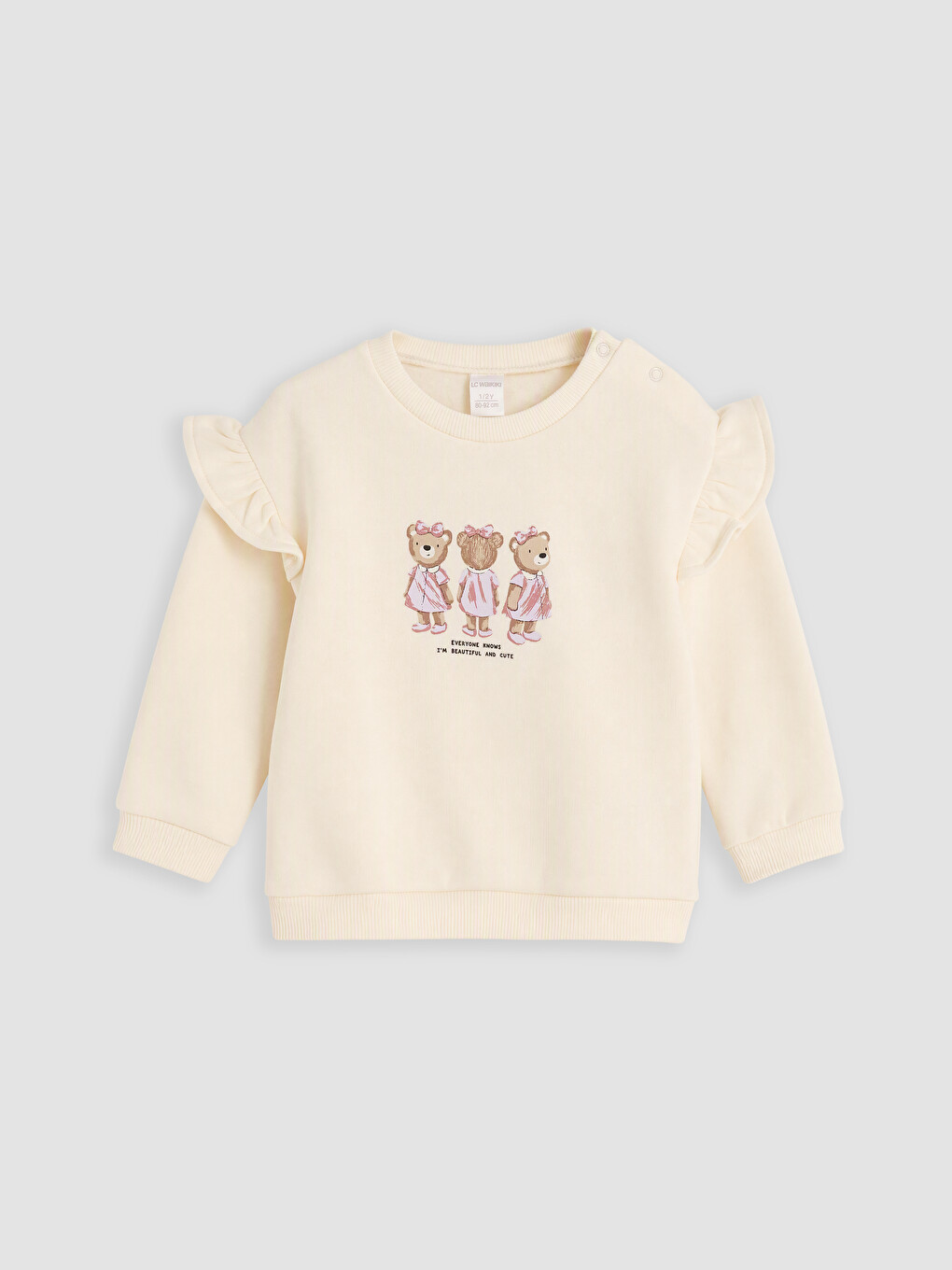 Ekru Fırfırlı Kız Bebek Kalın Sweatshirt