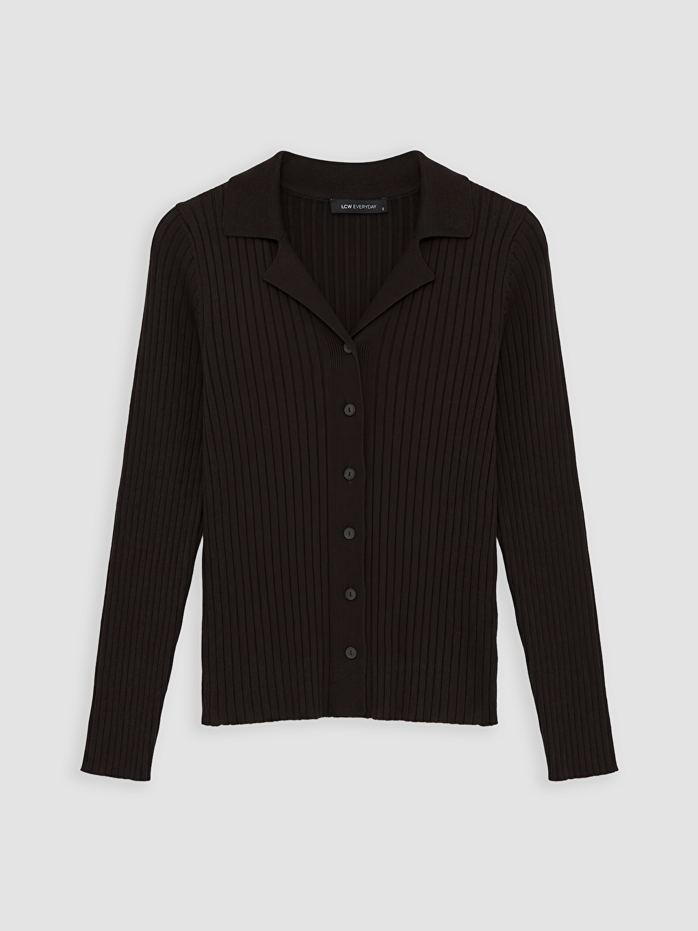 Kahverengi Polo Yaka Kadın Triko Hırka-4