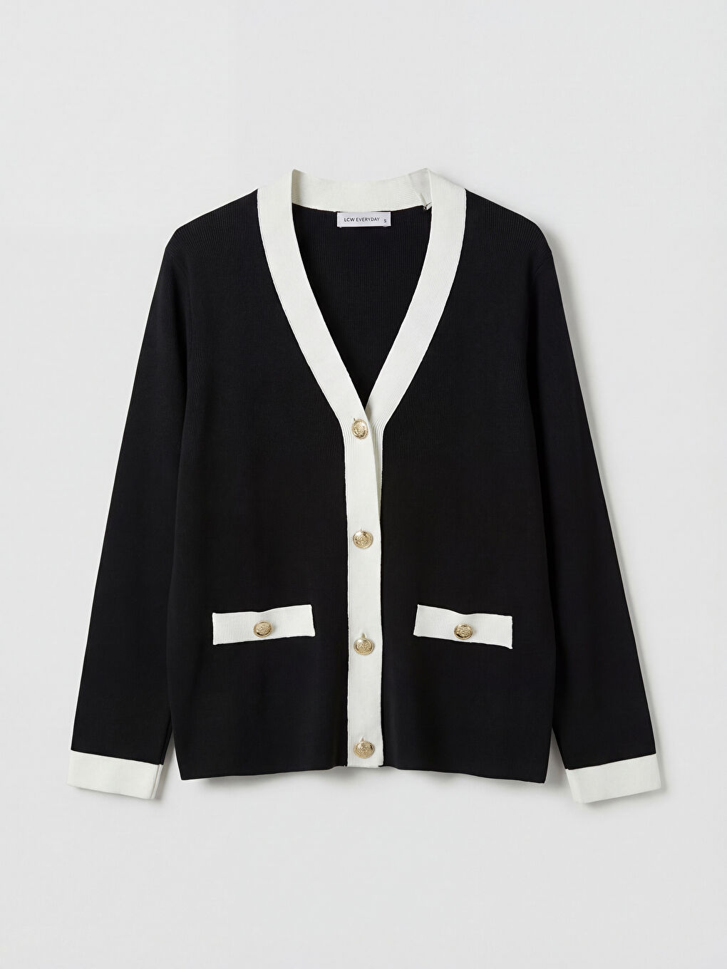 Siyah V Yaka Kadın Triko Hırka-4