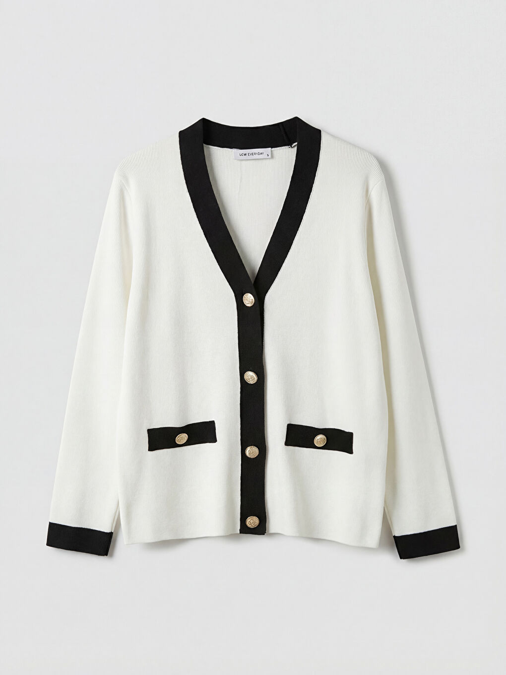 Beyaz V Yaka Kadın Triko Hırka-4