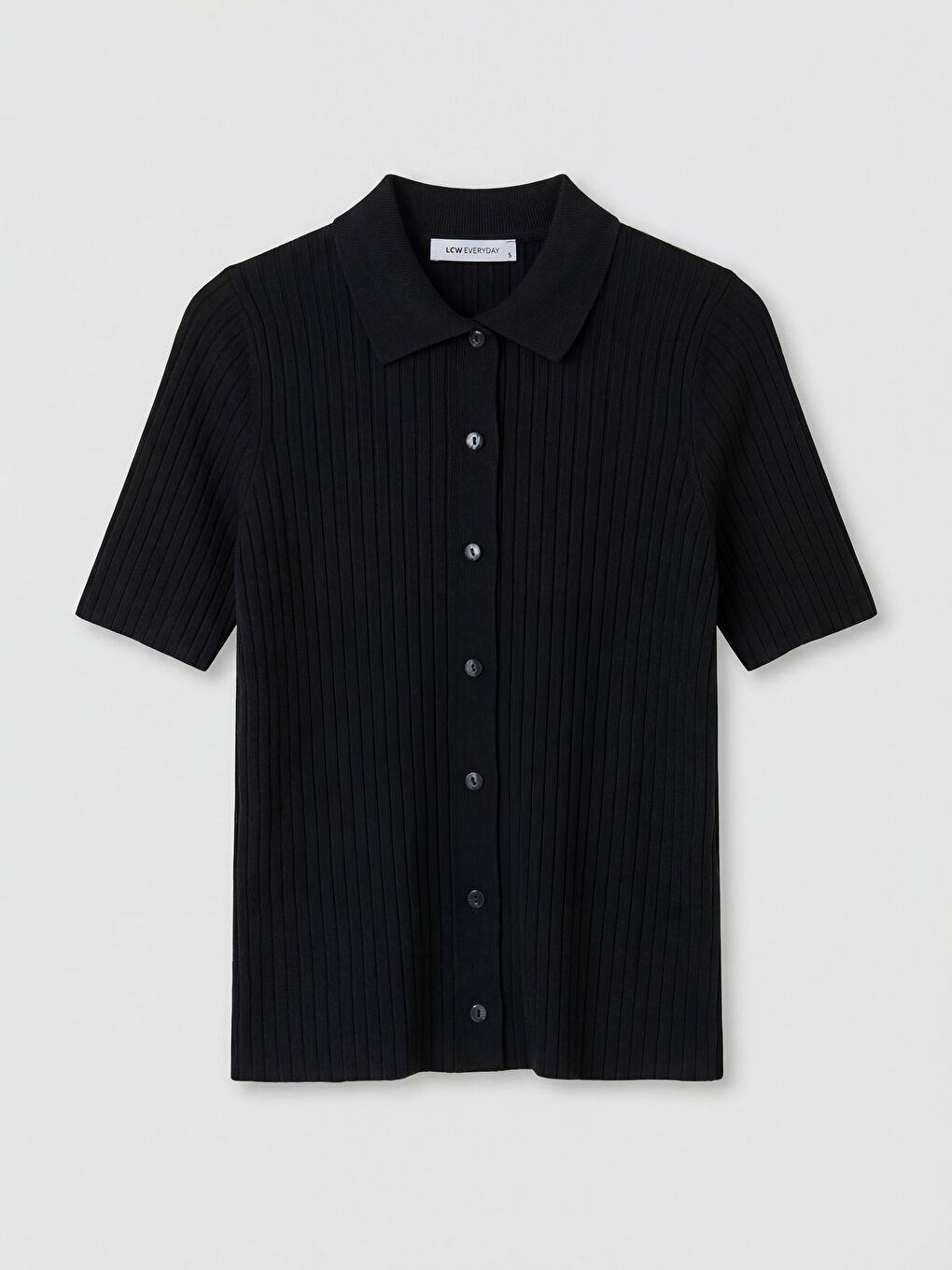 Siyah Polo Yaka Kadın Triko Hırka-4