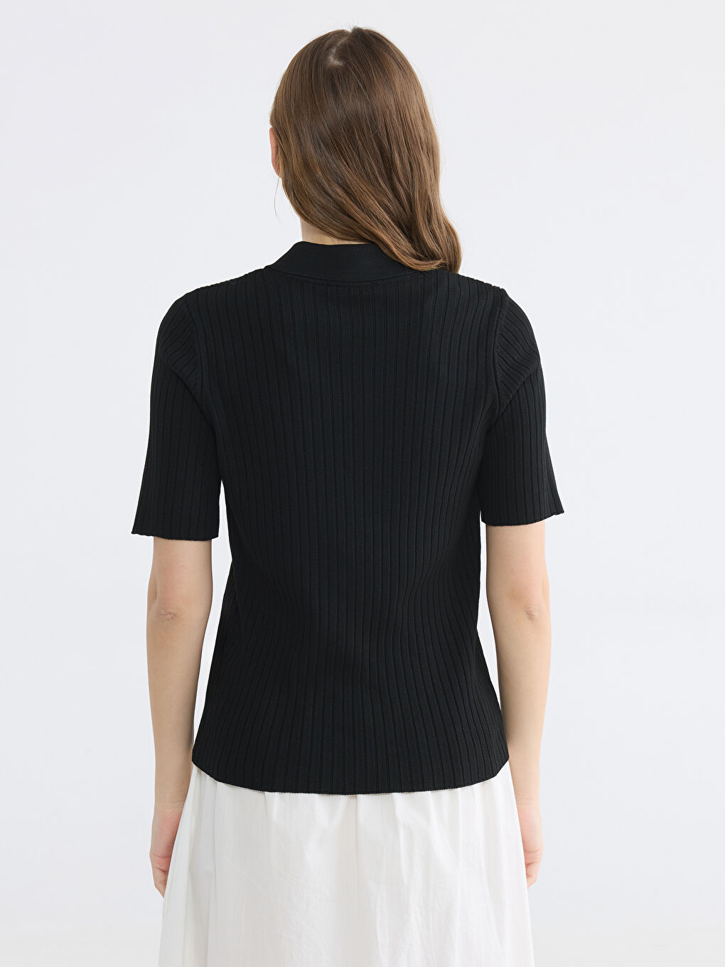 Siyah Polo Yaka Kadın Triko Hırka-3