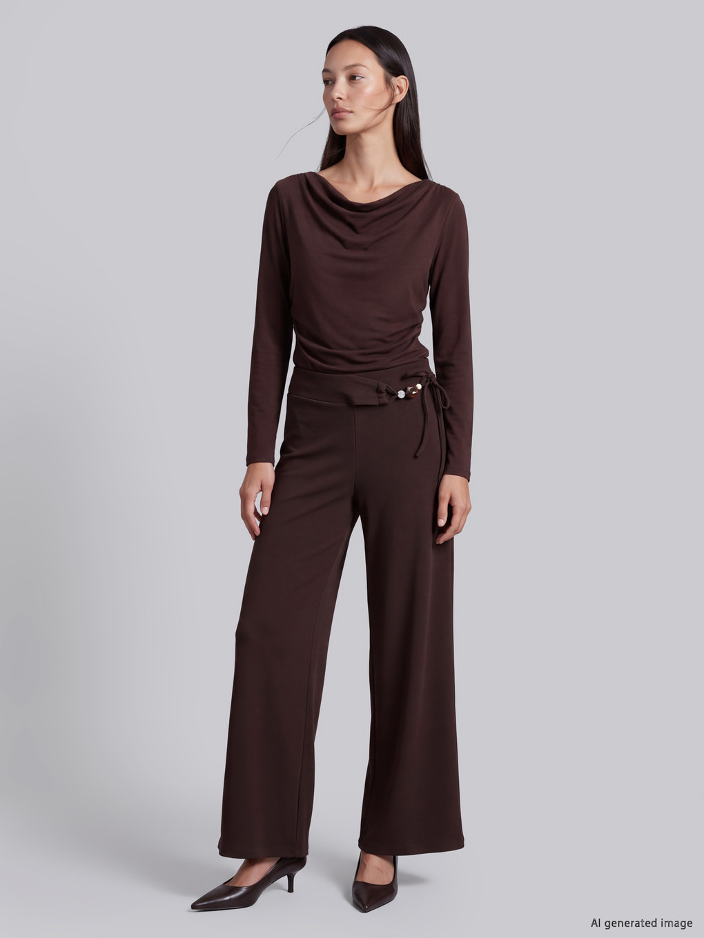 Tie Waist Wide Leg Women's Trousers