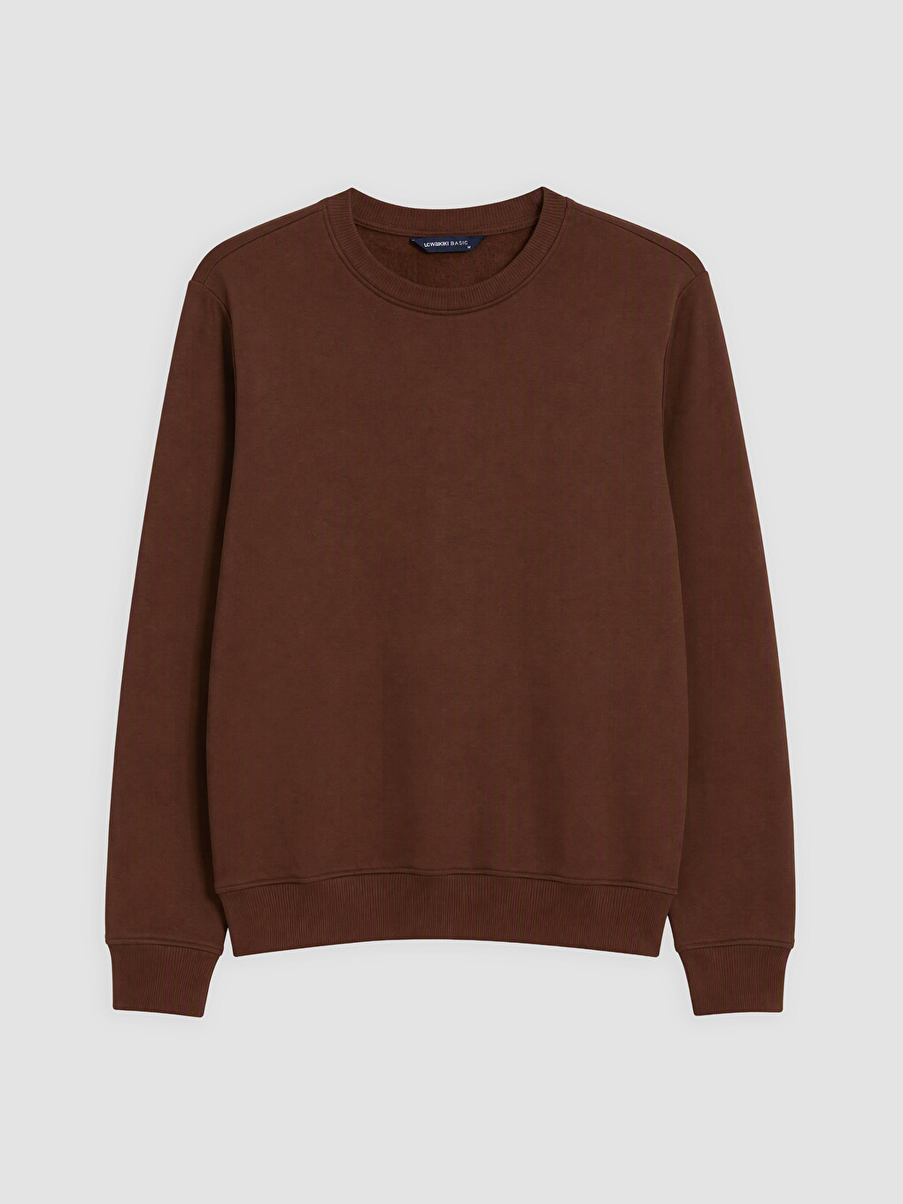 Kahverengi Bisiklet Yaka Erkek Kalın Sweatshirt