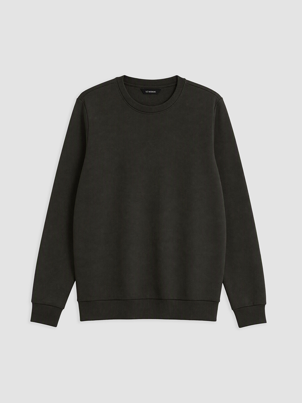 Yeşil Bisiklet Yaka Erkek Kalın Sweatshirt