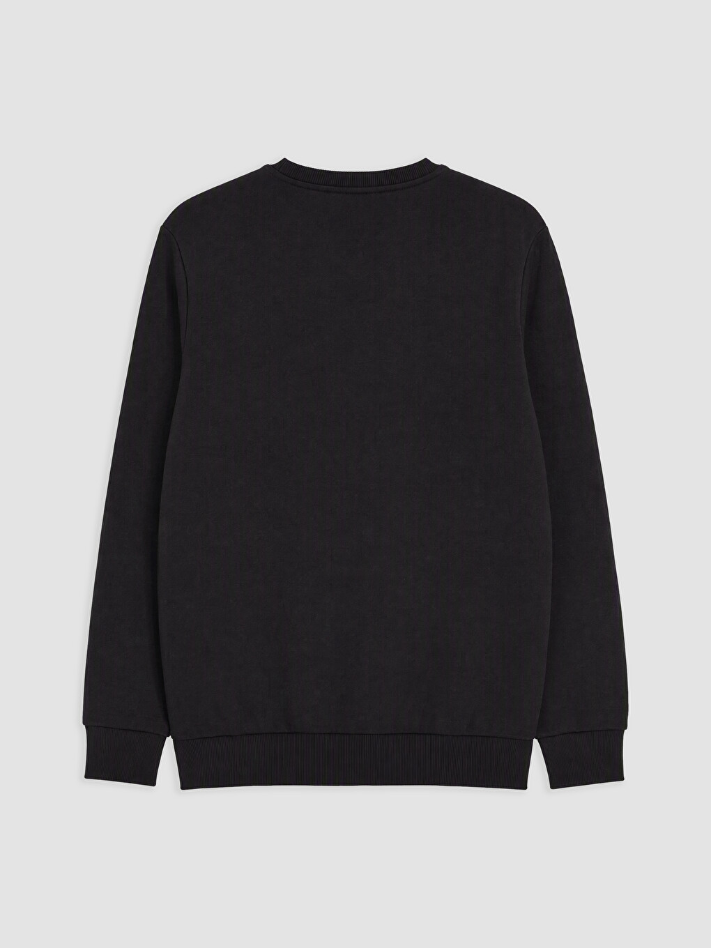 Siyah Bisiklet Yaka Erkek Kalın Sweatshirt-1