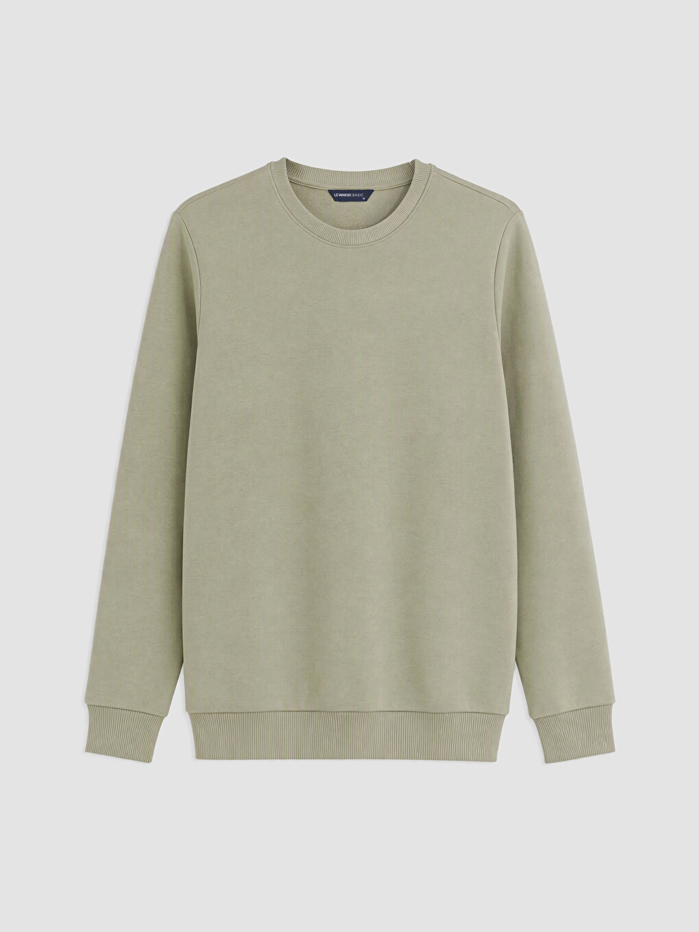 Yeşil Bisiklet Yaka Erkek Kalın Sweatshirt-3