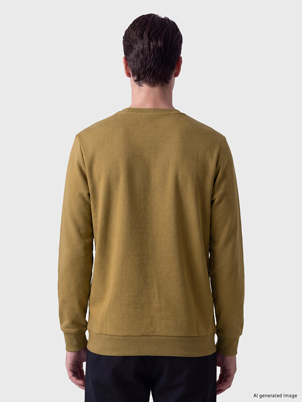 Sarı Bisiklet Yaka Erkek Kalın Sweatshirt-2