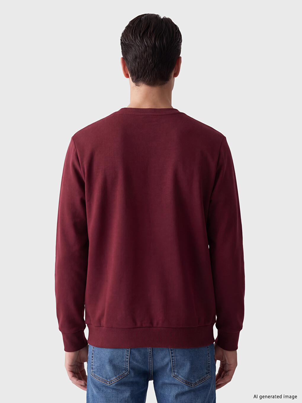 Bordo Bisiklet Yaka Erkek Kalın Sweatshirt-2