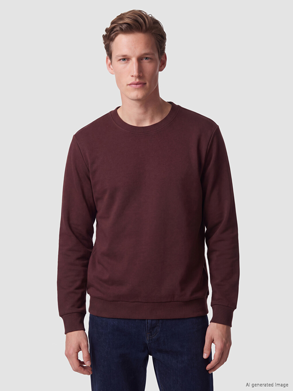 Mürdüm Bisiklet Yaka Erkek Kalın Sweatshirt