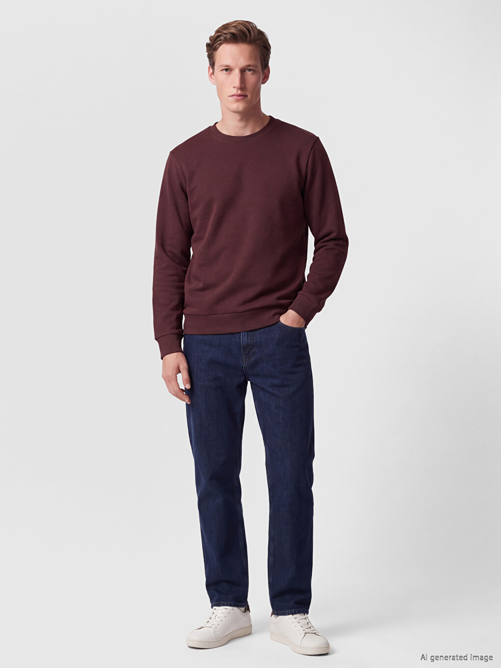 Mürdüm Bisiklet Yaka Erkek Kalın Sweatshirt-1