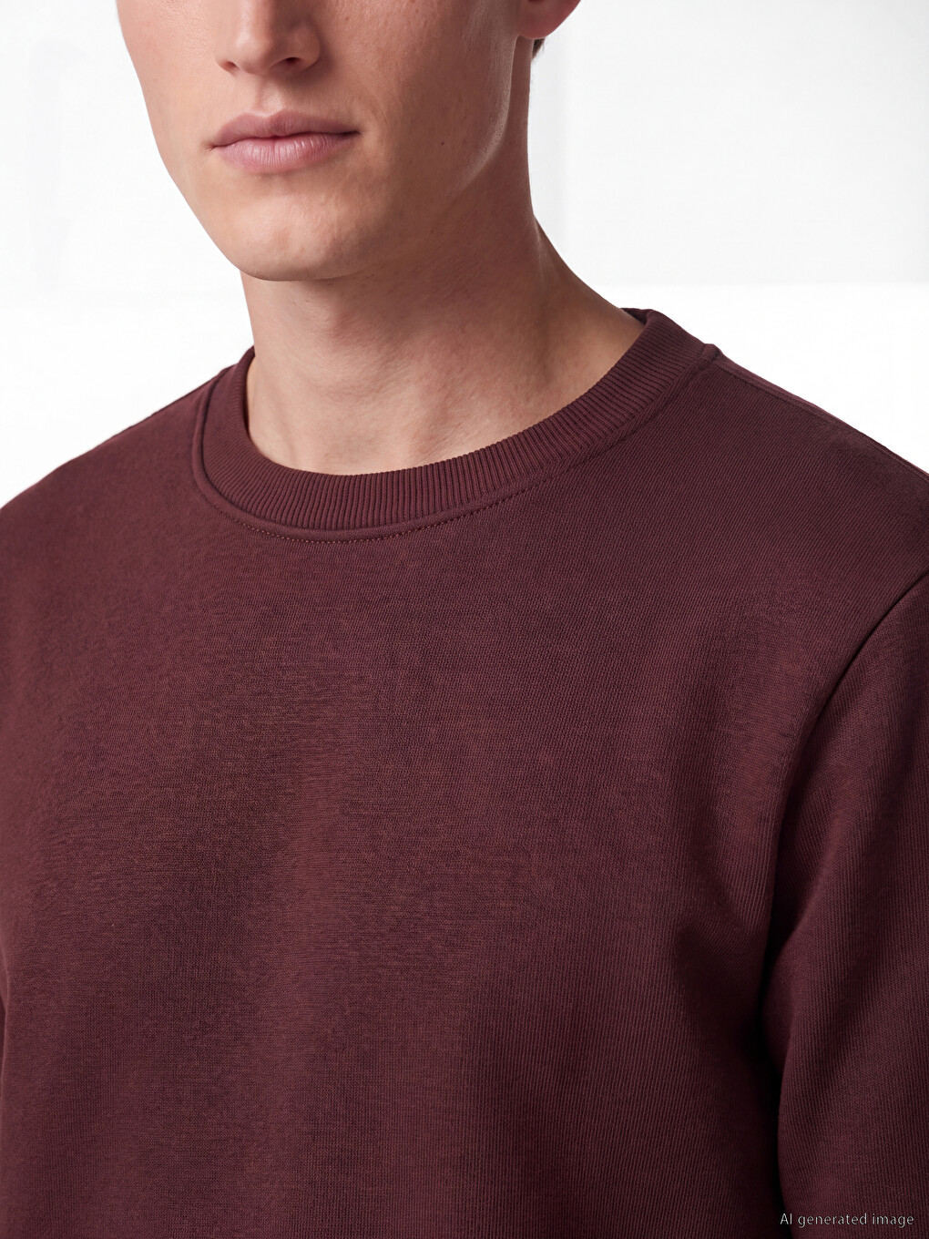 Mürdüm Bisiklet Yaka Erkek Kalın Sweatshirt-2