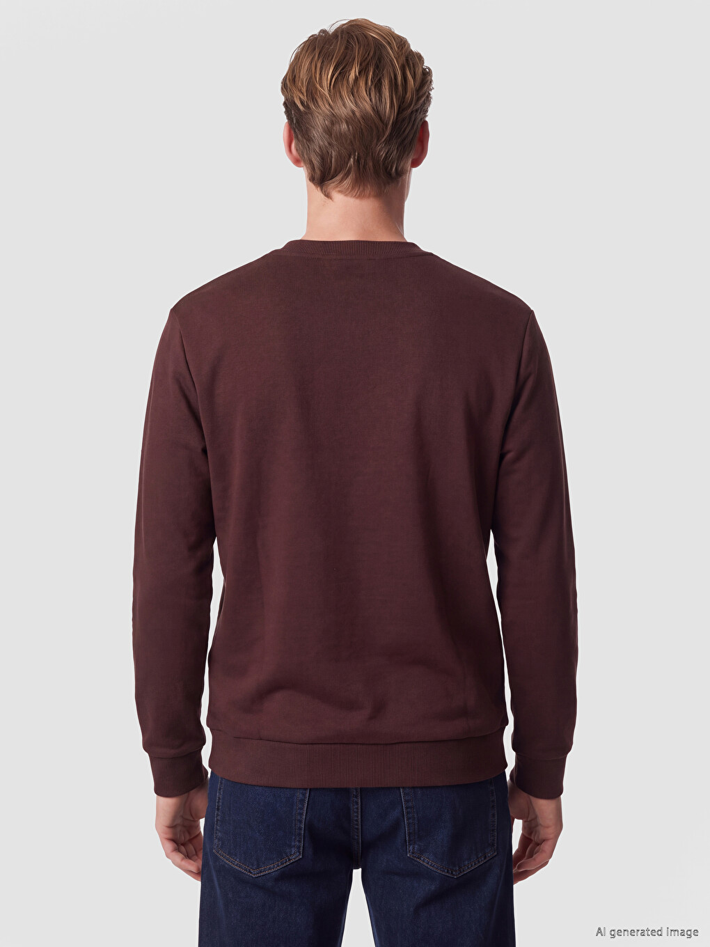 Mürdüm Bisiklet Yaka Erkek Kalın Sweatshirt-3