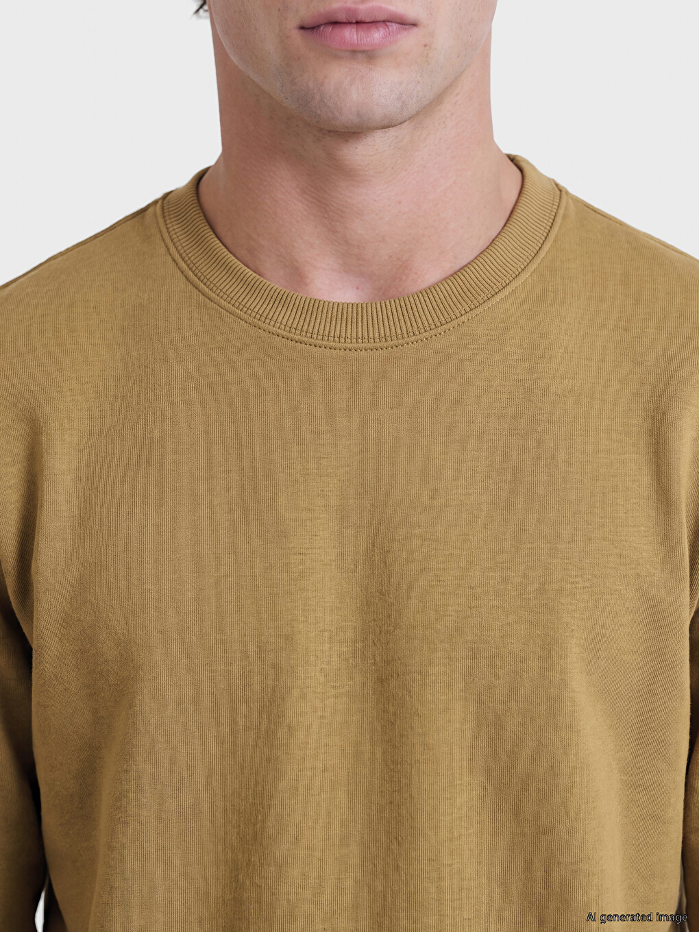 Sarı Bisiklet Yaka Erkek Kalın Sweatshirt-3