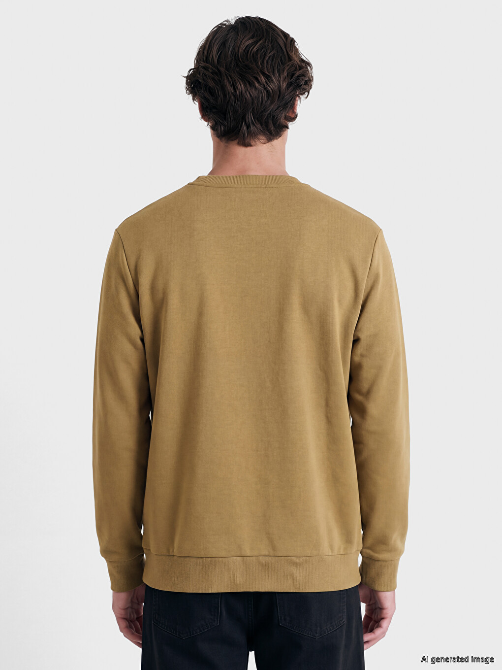 Sarı Bisiklet Yaka Erkek Kalın Sweatshirt-4