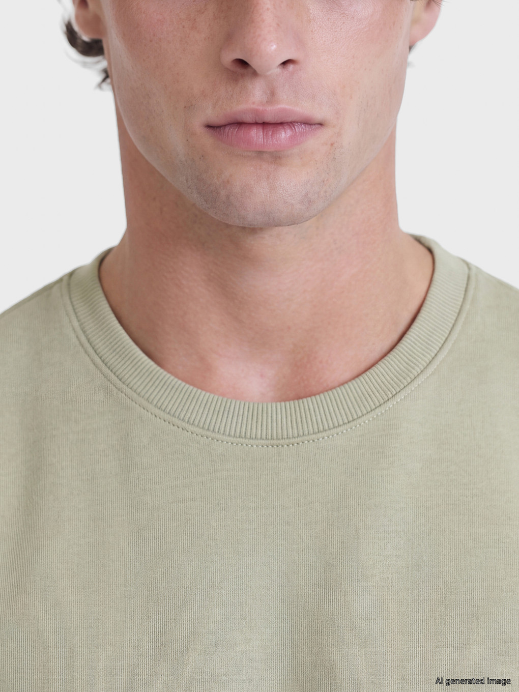 Yeşil Bisiklet Yaka Erkek Kalın Sweatshirt-3