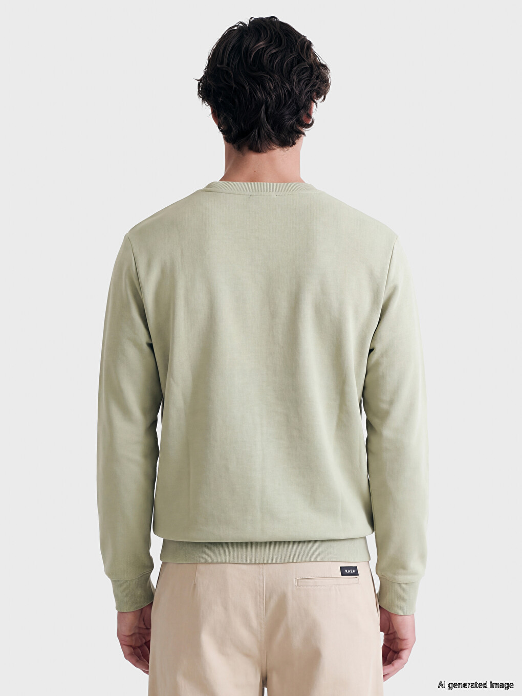 Yeşil Bisiklet Yaka Erkek Kalın Sweatshirt-4