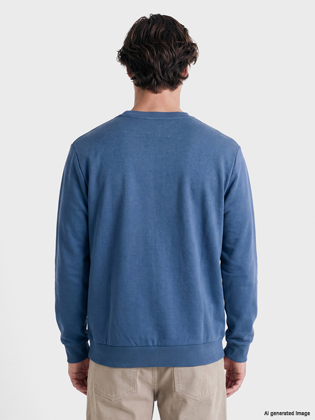 Lacivert Bisiklet Yaka Erkek Kalın Sweatshirt-4