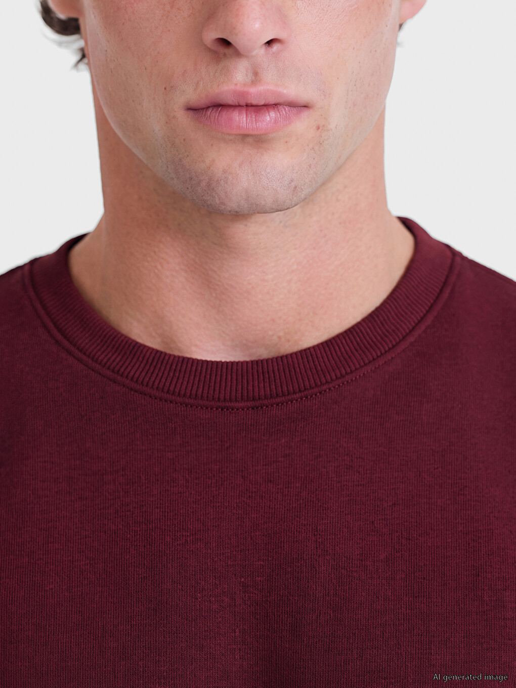 Bordo Bisiklet Yaka Erkek Kalın Sweatshirt-2
