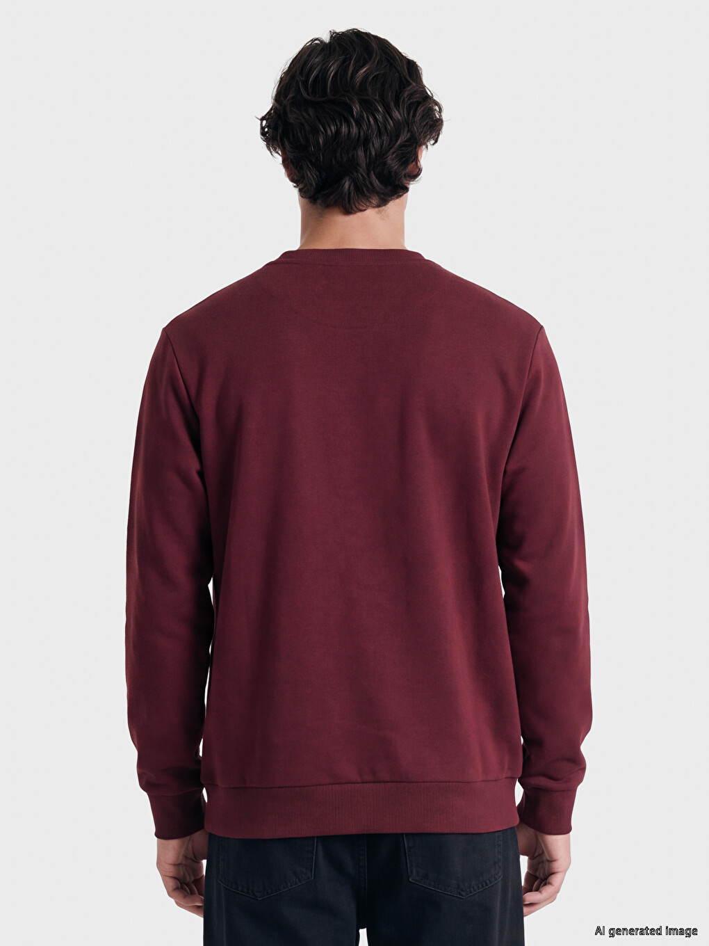 Bordo Bisiklet Yaka Erkek Kalın Sweatshirt-3
