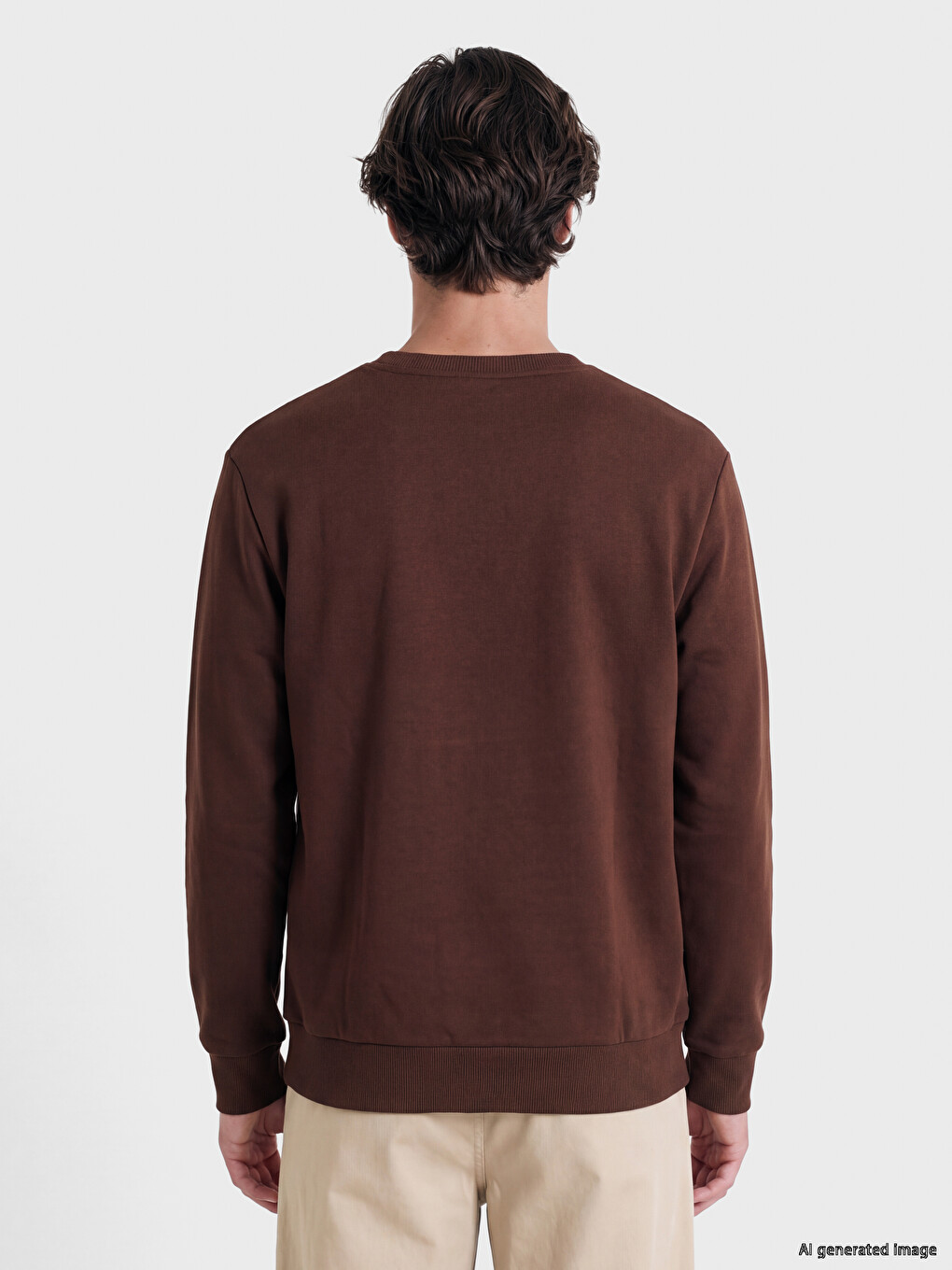 Kahverengi Bisiklet Yaka Erkek Kalın Sweatshirt-3