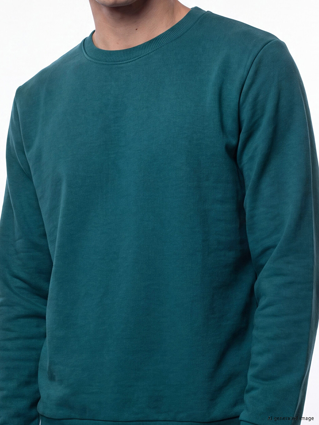 Petrol Bisiklet Yaka Erkek Kalın Sweatshirt-2