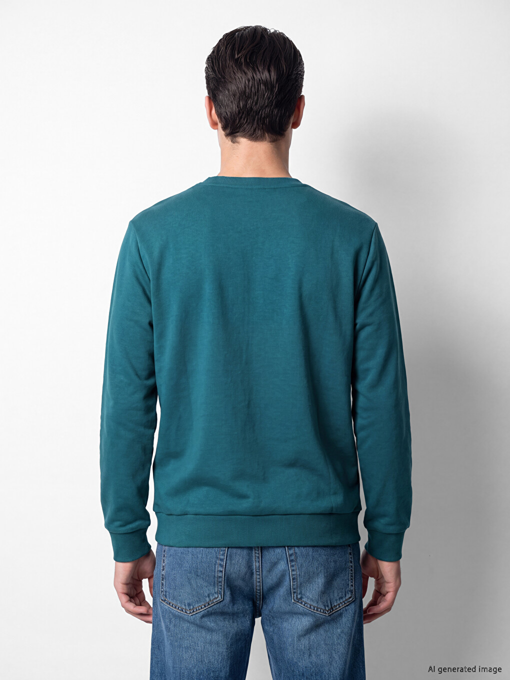 Petrol Bisiklet Yaka Erkek Kalın Sweatshirt-3