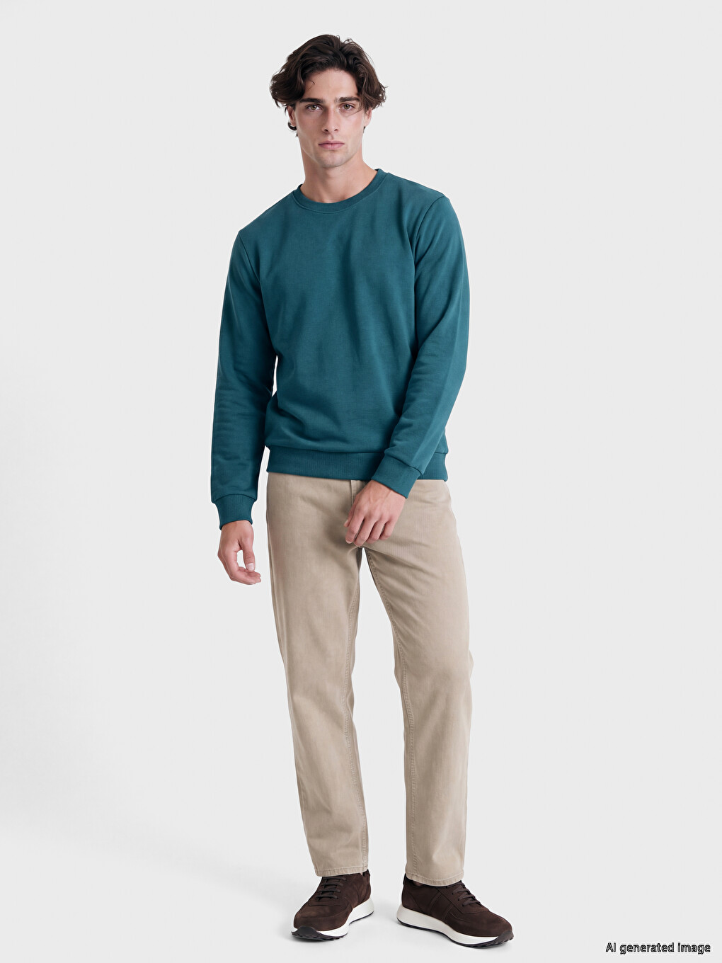 Petrol Bisiklet Yaka Erkek Kalın Sweatshirt-1
