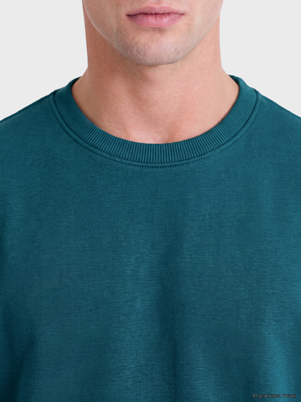 Petrol Bisiklet Yaka Erkek Kalın Sweatshirt-2