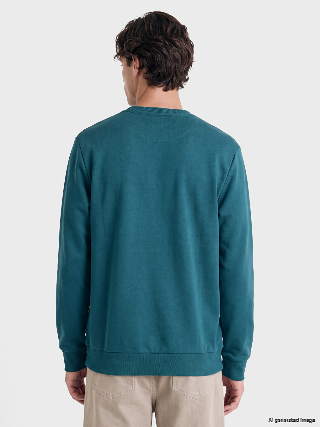 Petrol Bisiklet Yaka Erkek Kalın Sweatshirt-3