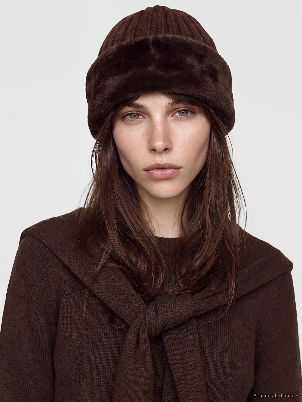 Artificial Fur Detailed Women's Knitwear Beanie
