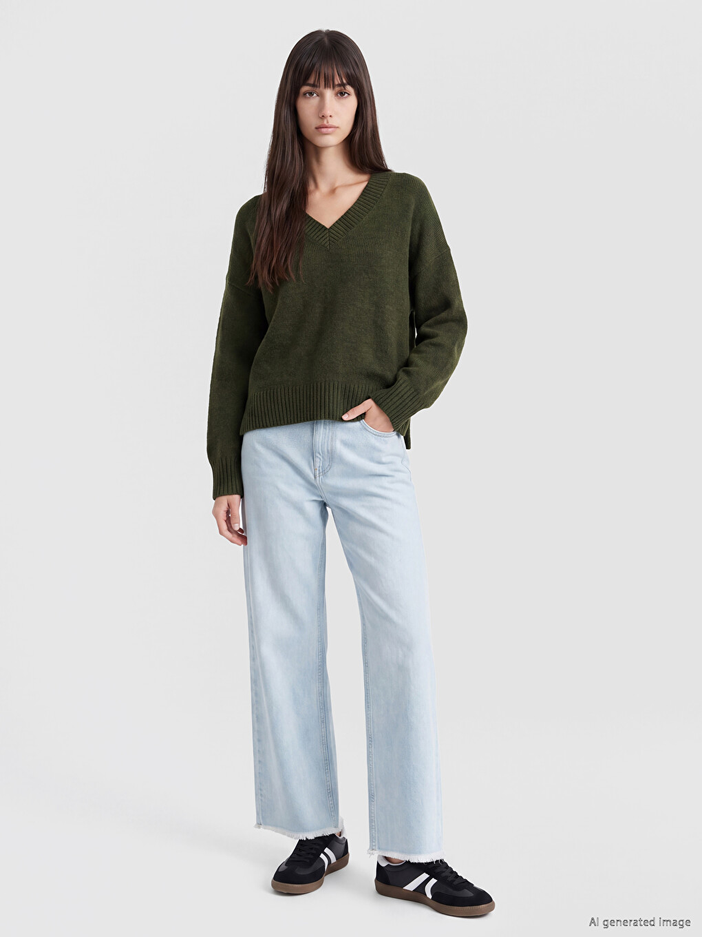 V Neck Women's Knitwear Sweater-1