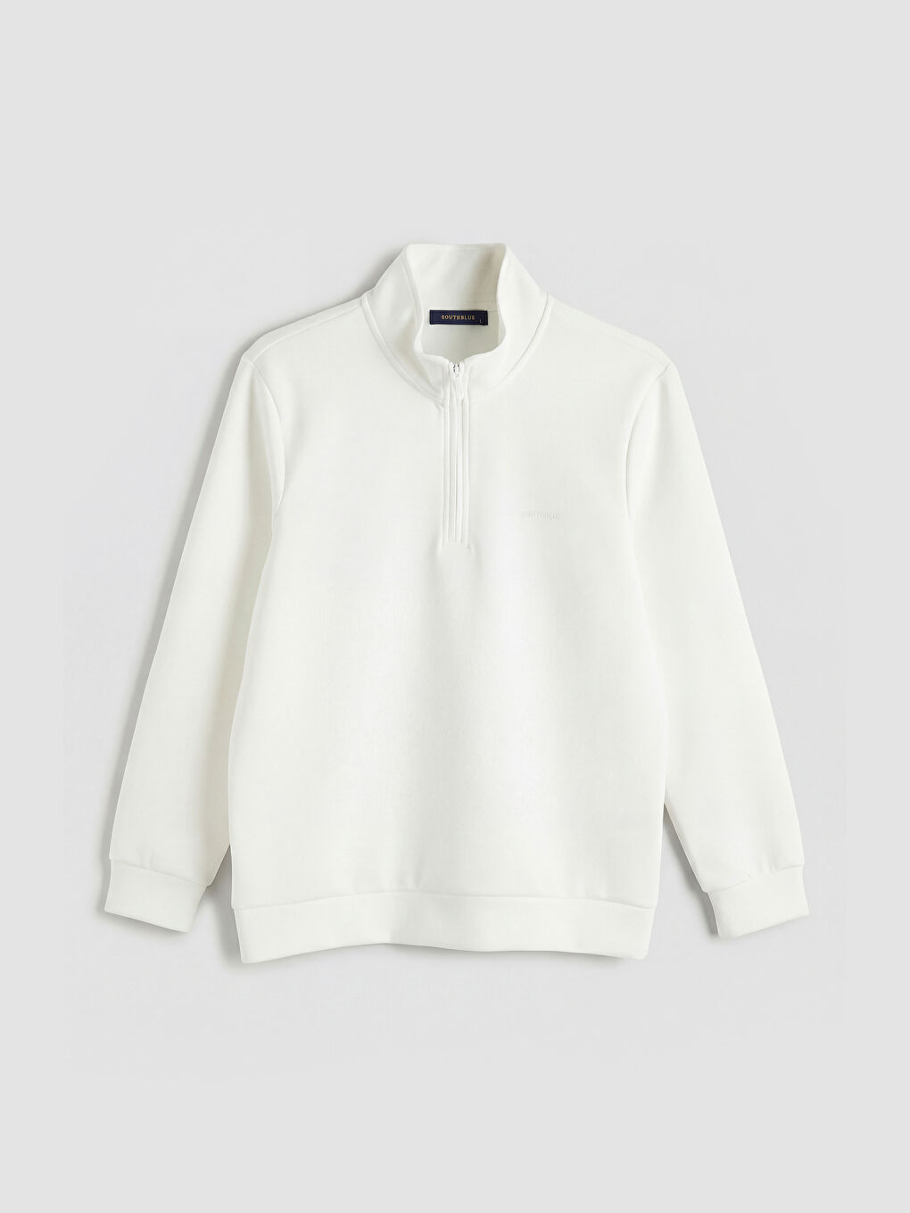 Beyaz  Dik Yaka Erkek Sweatshirt-4