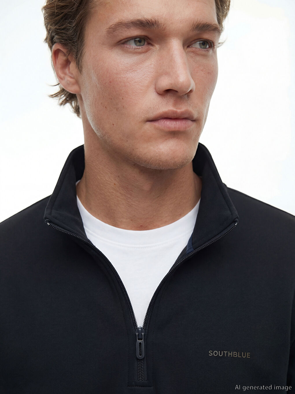 Siyah  Dik Yaka Erkek Sweatshirt-2