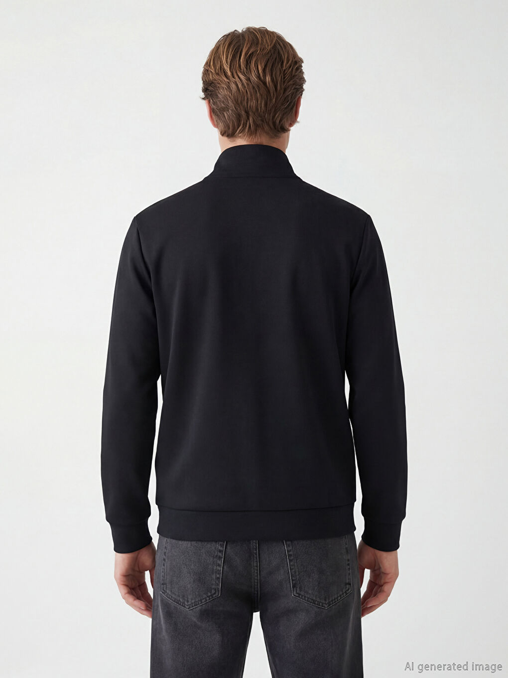 Siyah  Dik Yaka Erkek Sweatshirt-3