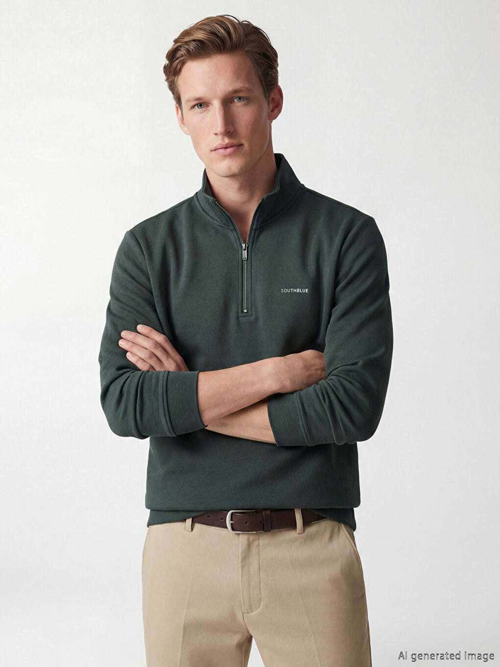 Gri  Dik Yaka Erkek Sweatshirt