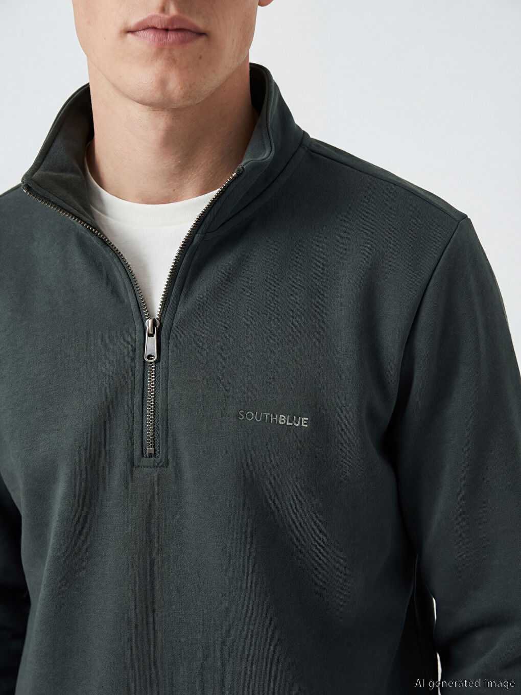 Gri  Dik Yaka Erkek Sweatshirt-2