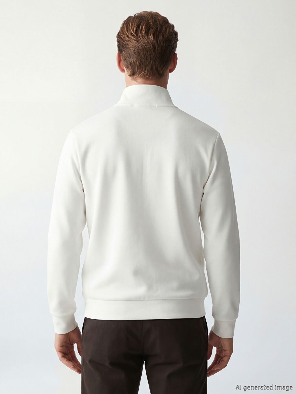 Beyaz  Dik Yaka Erkek Sweatshirt-3