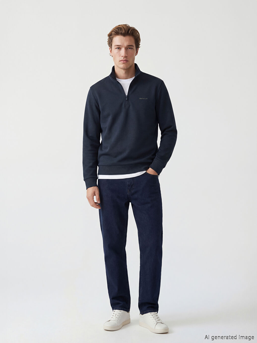 Lacivert  Dik Yaka Erkek Sweatshirt-1