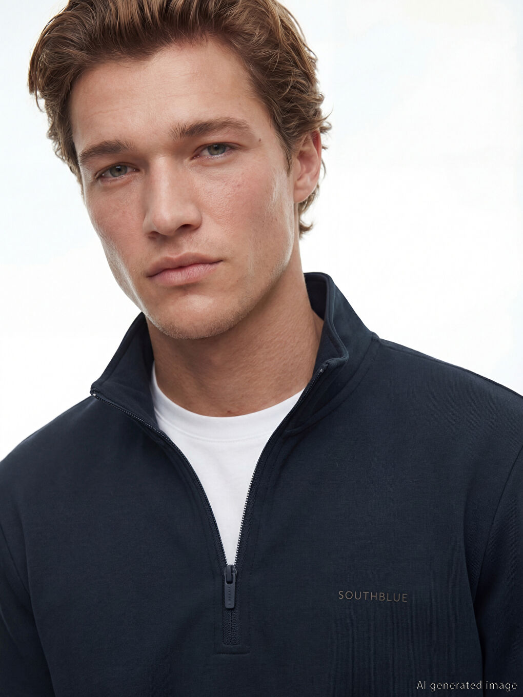 Lacivert  Dik Yaka Erkek Sweatshirt-2