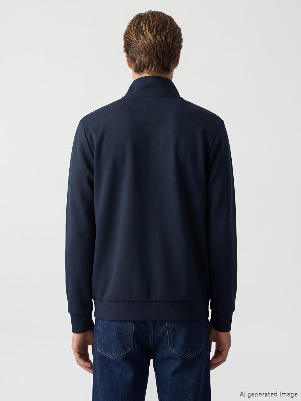 Lacivert  Dik Yaka Erkek Sweatshirt-3