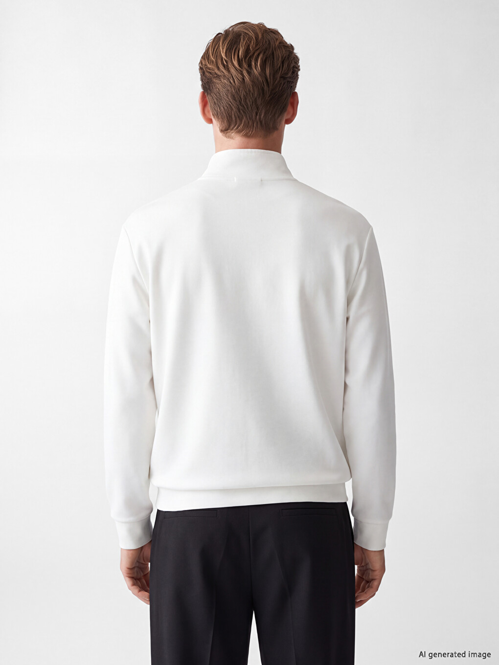 Beyaz Dik Yaka Erkek Sweatshirt-3
