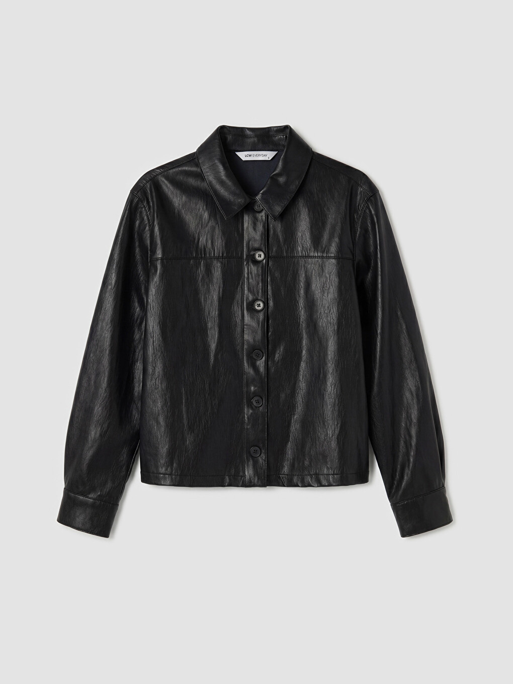 Collared Neck Women's Faux Leather Jacket-3
